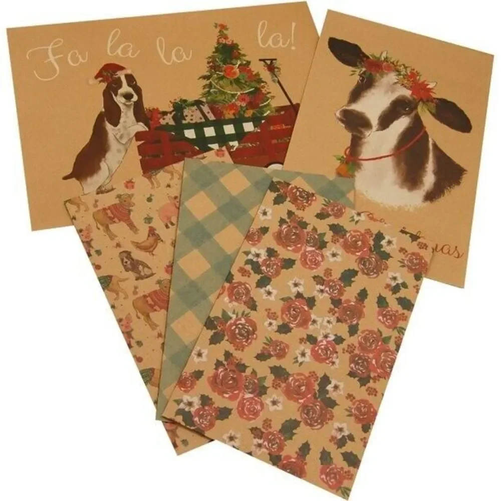 Pioneer Woman Christmas Gift boxes Set Holiday Floral Kraft Animal Country 5pk