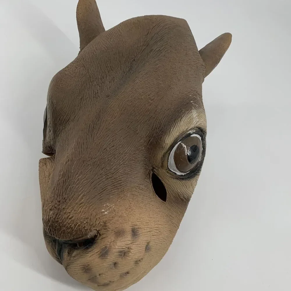 Latex Squirrel Mask Full Head Animal Mask Adult One Size Brown Tan Rodent Beaver