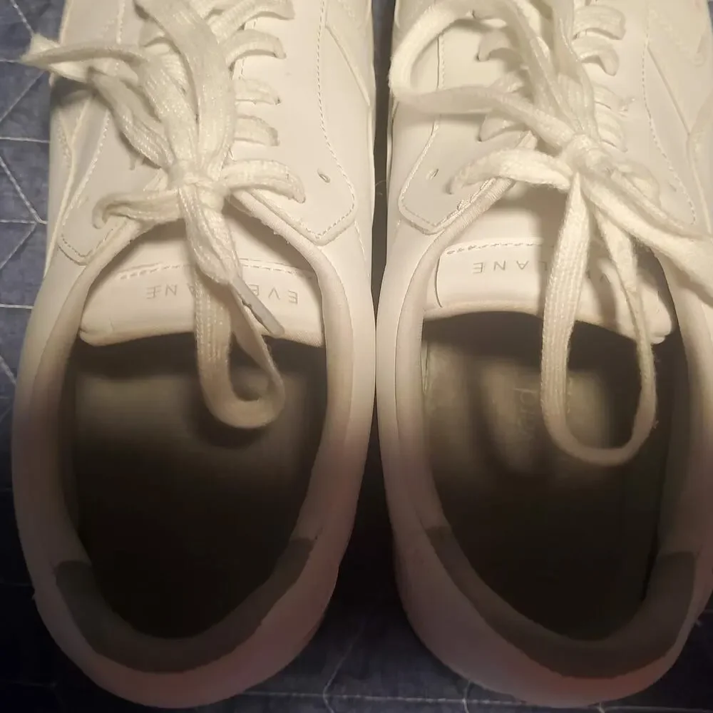 Everlane W Size 10, M Size 8 Unisex The ReLeather White Gray Tennis Shoes