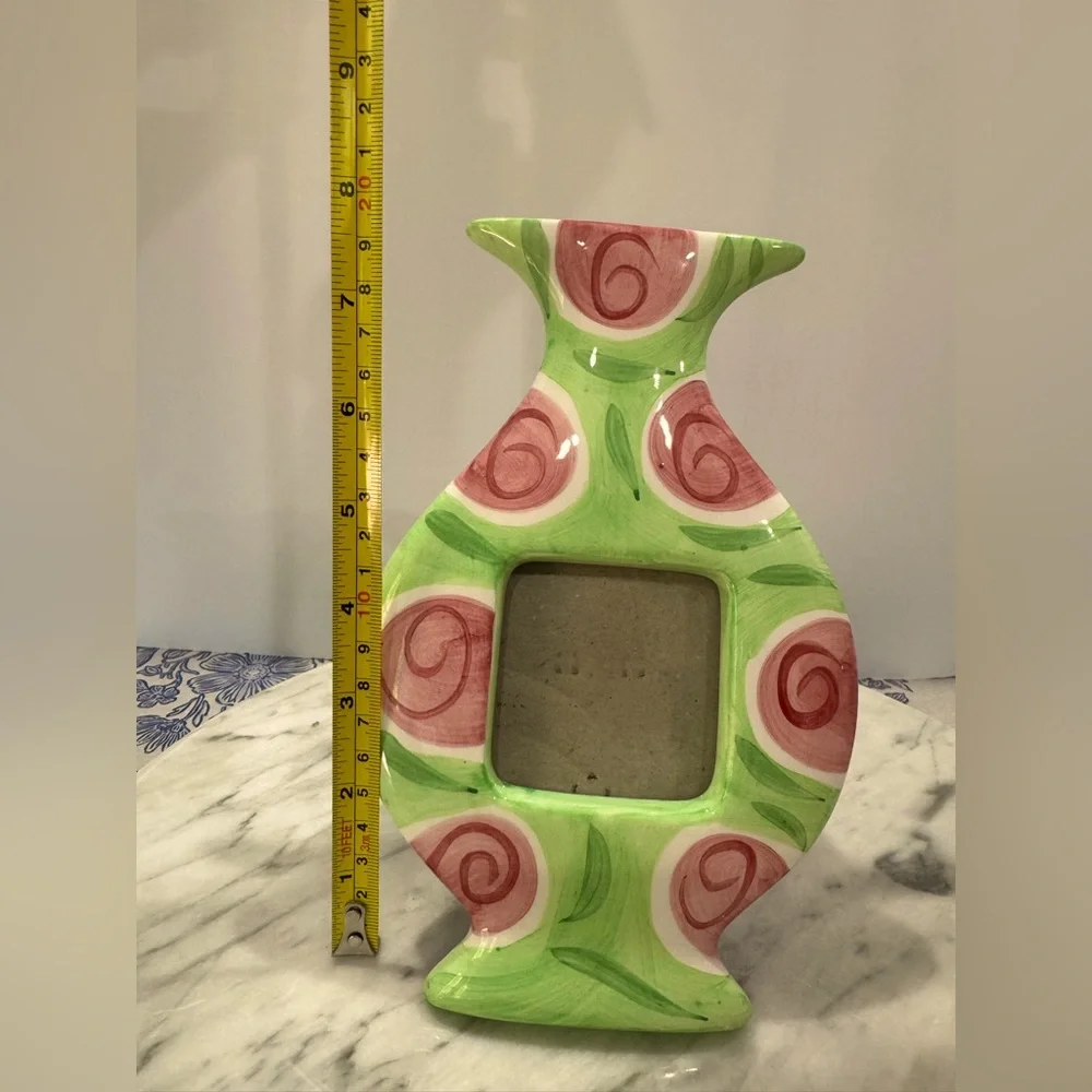 Floral Green and Pink vintage Ceramic frame with bud vase 1990s y2k
