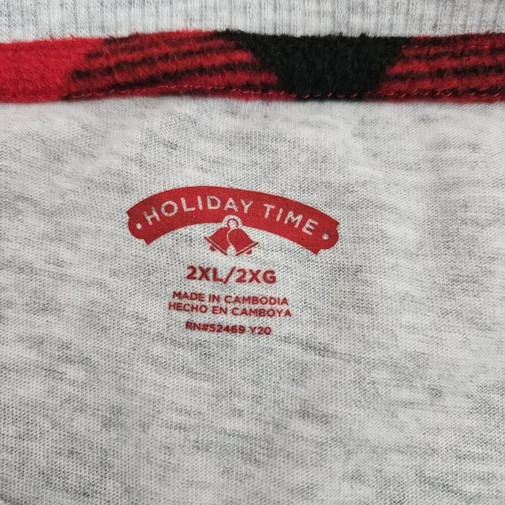 Holiday Time X-Mas 3D Reindeer Fuzzy “Oh Deer” Graphic Gray T-Shirt -2XL