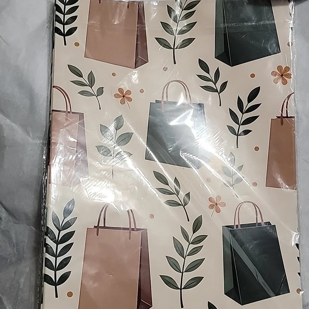🍎Nwt 12 Sheets Green Living Wrapping Paper Set Footprints Shopping Bags House
