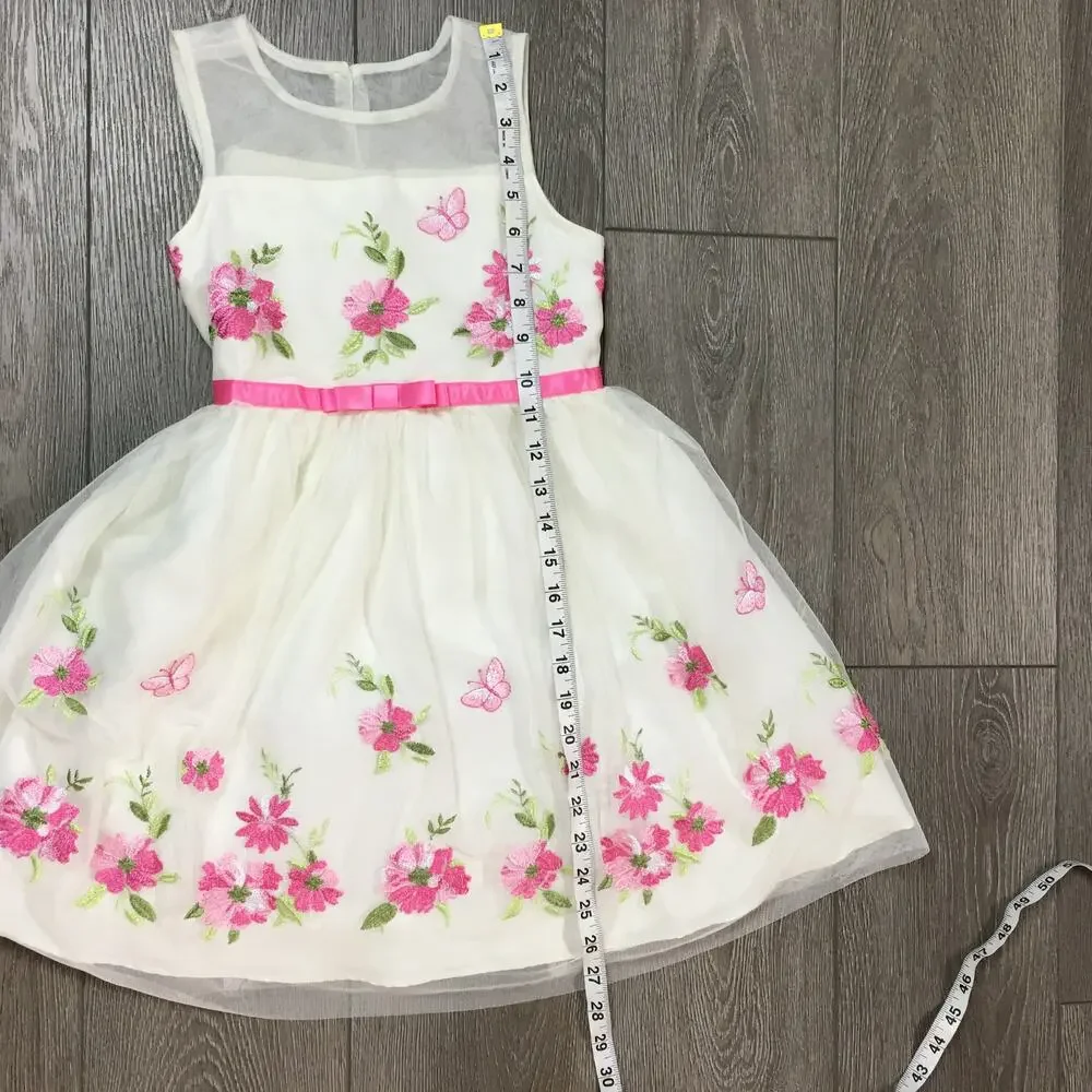 Jona Michelle Dress Girl's Size 6 White/Cream/Pink Floral Embroidery Spring New