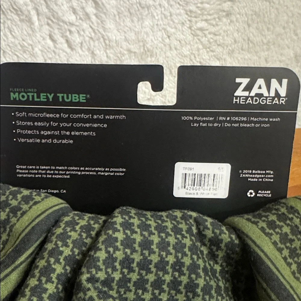 Zac Headgear Fleece Lined Motley Tube Multiple Way to Wear Green