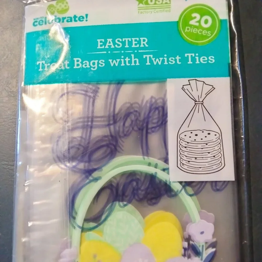 Happy Easter Treat Bags 20 Twist Ties Bunnies Rabbit Cookie Hunt Party