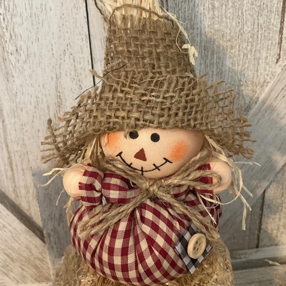 3 Fall Scarecrows and 1 Straw Bale