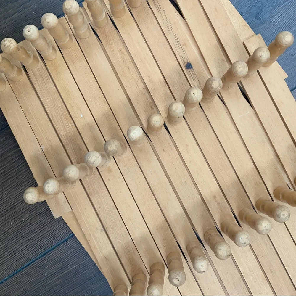 XL 84 Peg Wooden Accordion Expandable Peg Rack Vintage Wall Shelf Display