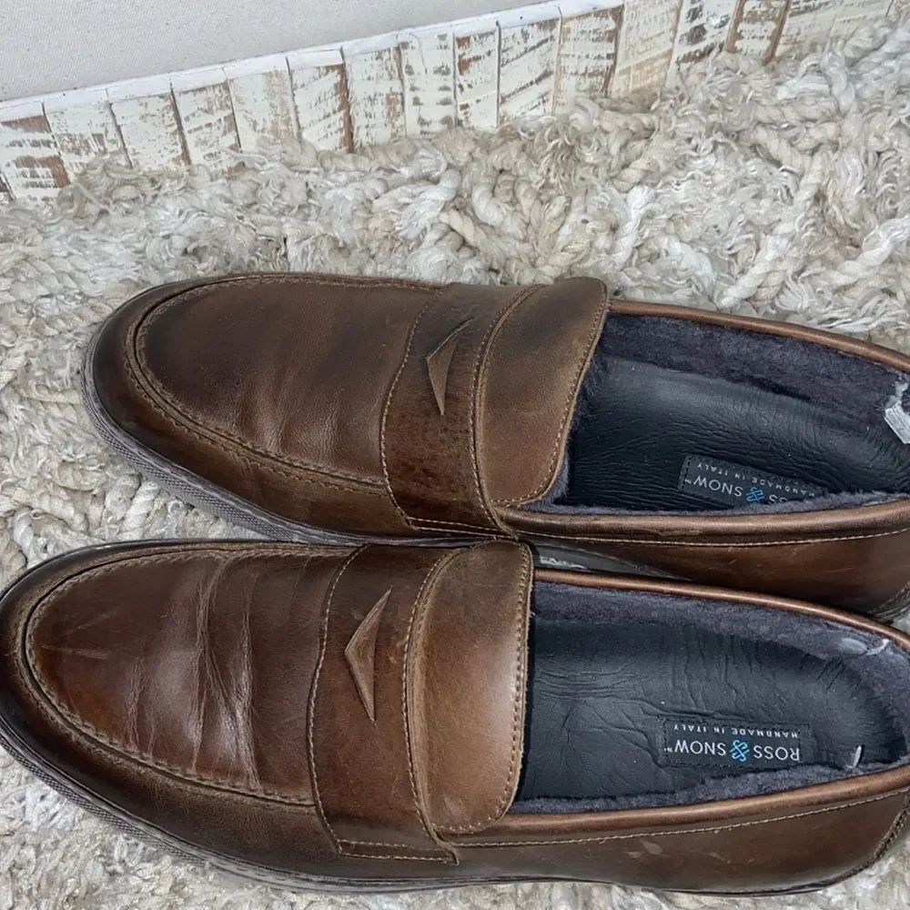 Ross & Snow Brown Matteo Shearling Loafer Sneaker Handmade in Italy Men’s 9.5