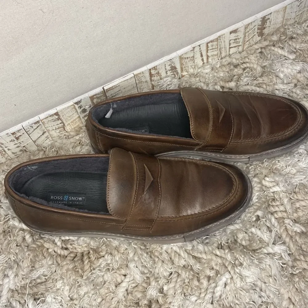 Ross & Snow Brown Matteo Shearling Loafer Sneaker Handmade in Italy Men’s 9.5