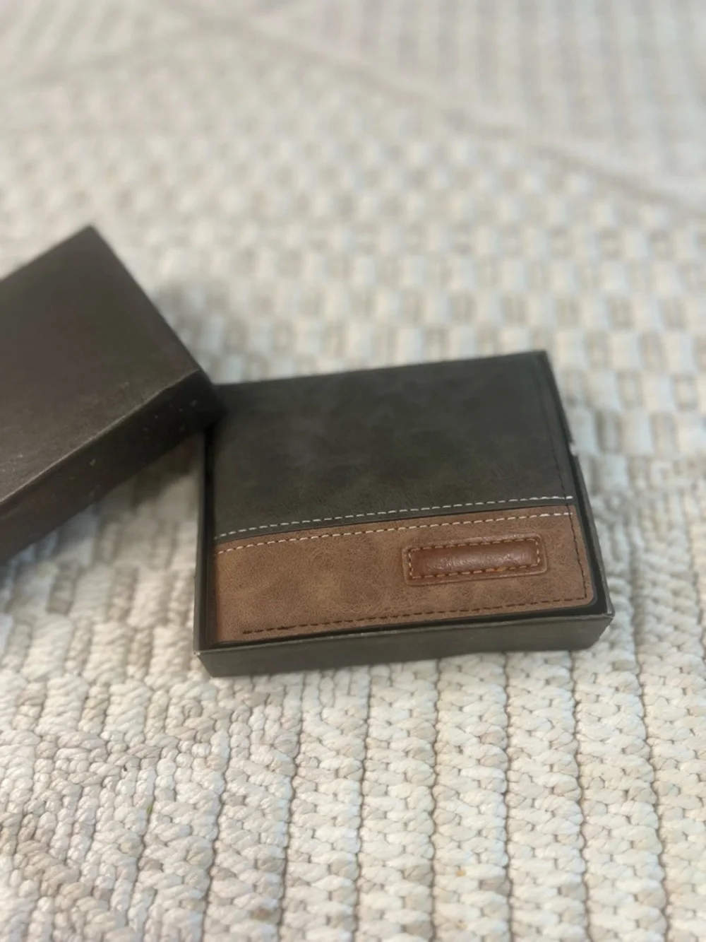 Men’s Two Tone Bifold Wallet Gray Brown Zipper Pocket Gift Box New