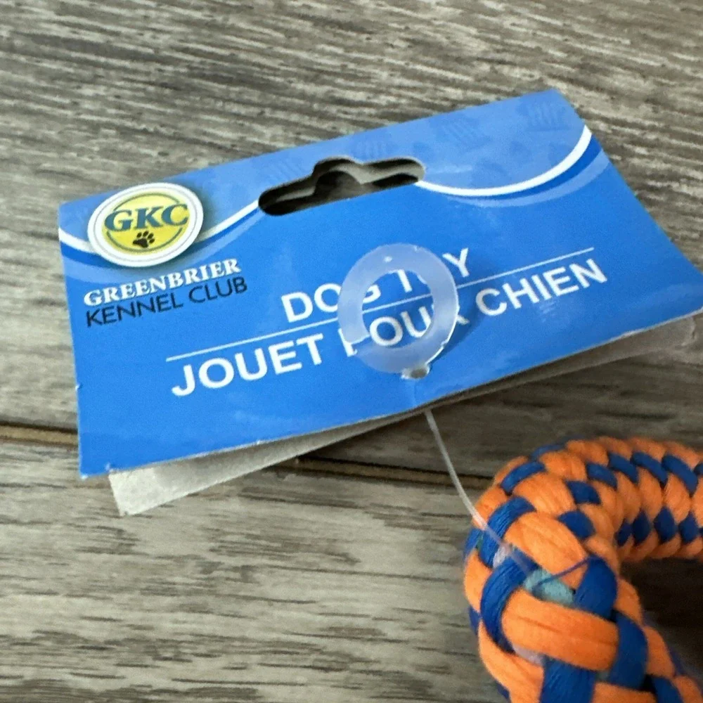 Greenbrier Kennel Club Braided Rope Dog Toy Orange Blue Knotted Tug 14 Inch NWT