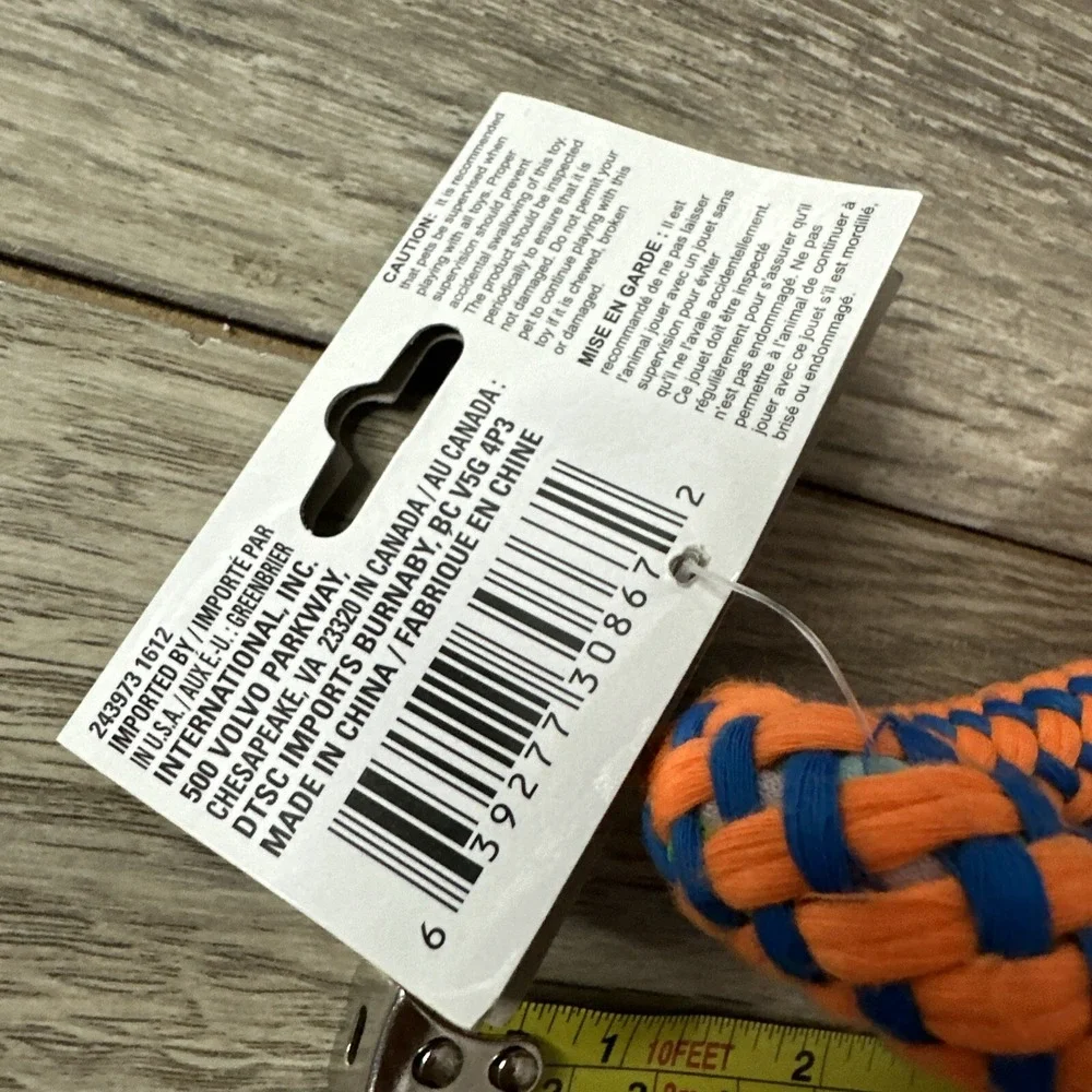 Greenbrier Kennel Club Braided Rope Dog Toy Orange Blue Knotted Tug 14 Inch NWT