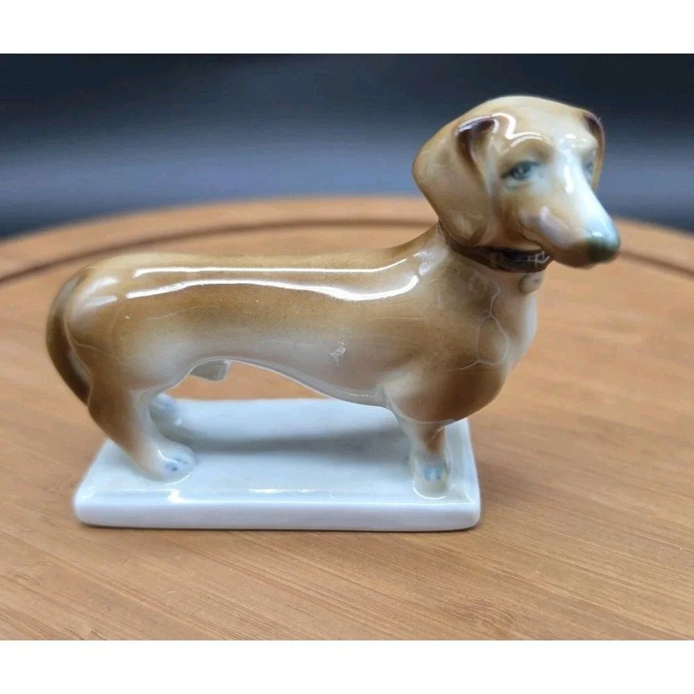 Zsolnay Hungary Hand Painted Porcelain Dachshund Wiener Dog Figurine