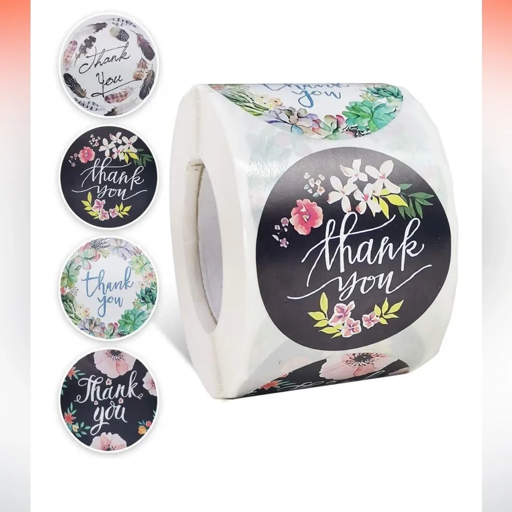 New! FloralThank You Stickers Pack of 50 Small One Inch