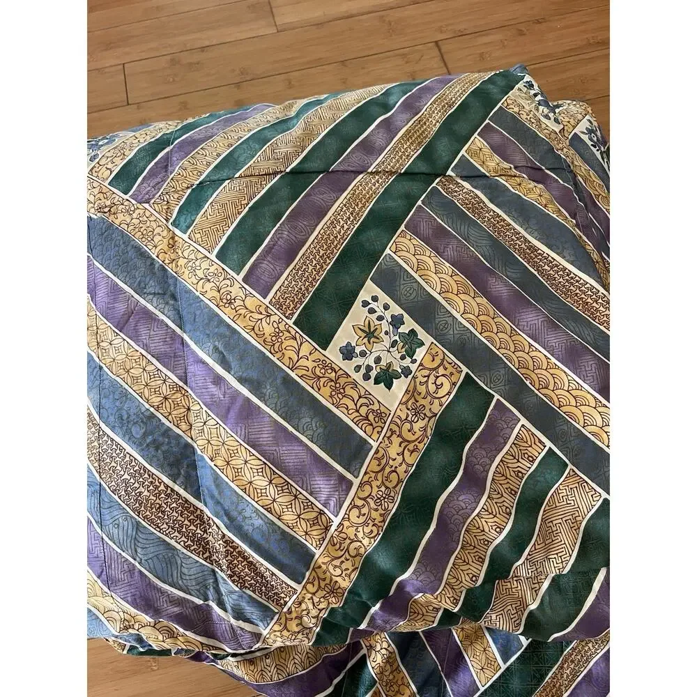 Vintage Hacci California Thin Down Comforter 95x95” QUEEN Floral geometric
