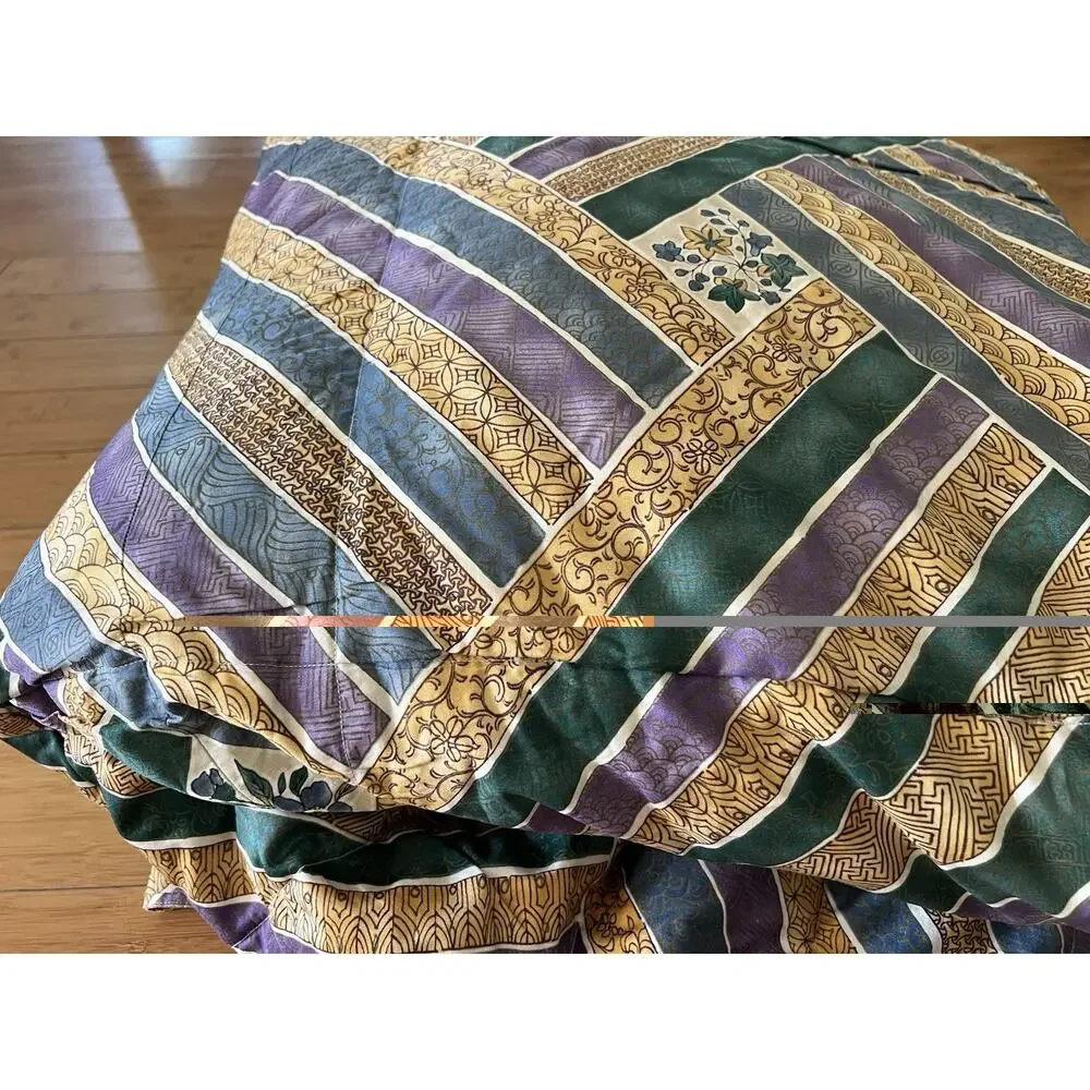 Vintage Hacci California Thin Down Comforter 95x95” QUEEN Floral geometric