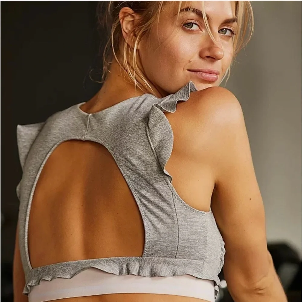 Free People Sanctuary Ruffle Grey‎ Sports Bra Size M