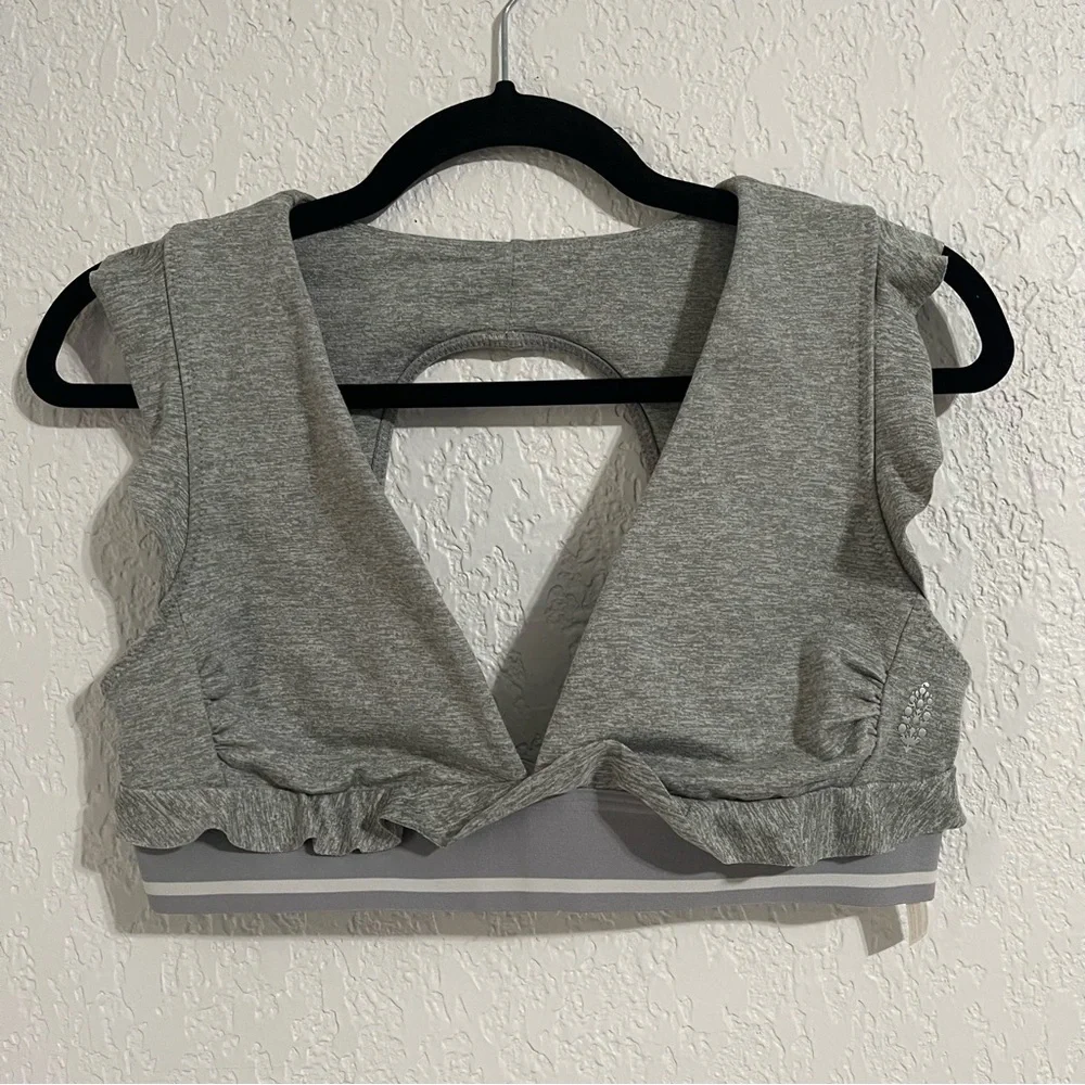 Free People Sanctuary Ruffle Grey‎ Sports Bra Size M
