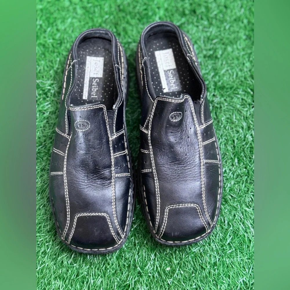 Josef Seibel‎ Black Leather Slip-On Loafers Size 38
