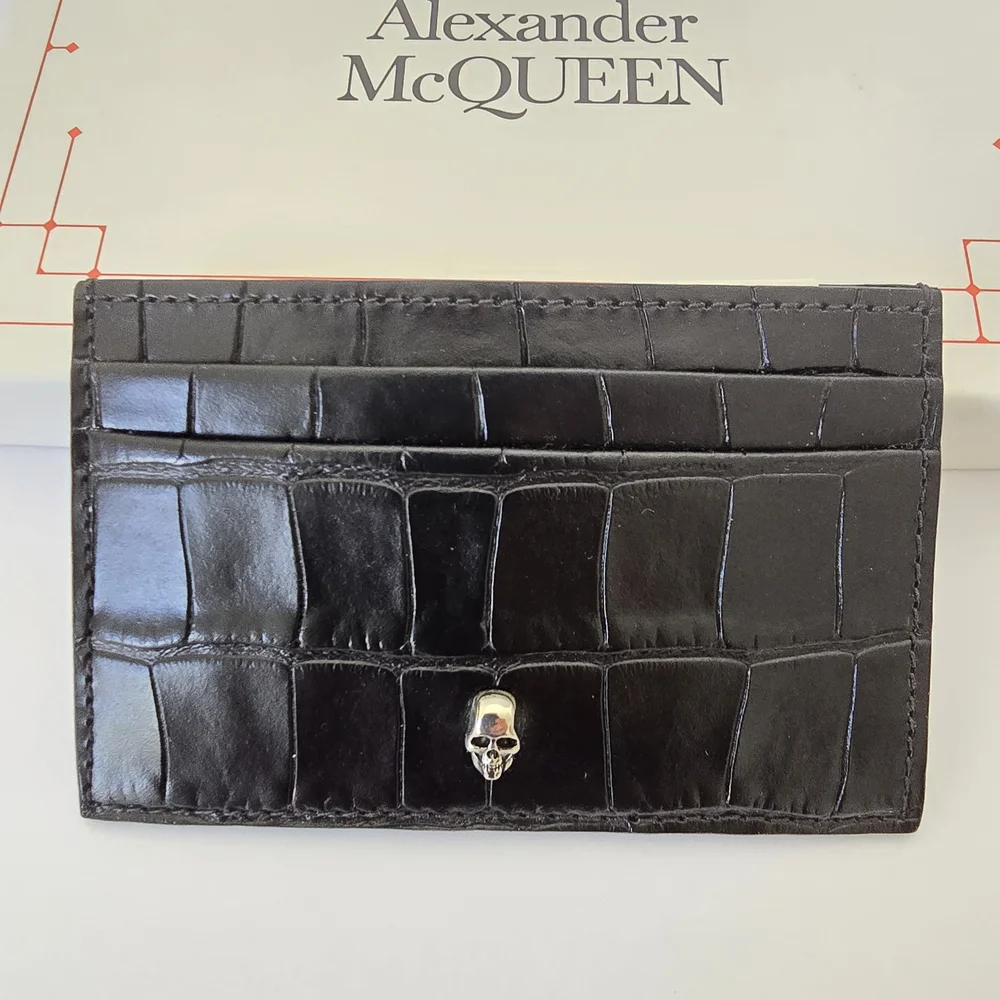 Alexander McQueen Skull Croc-Embossed Leather Card Holder Black