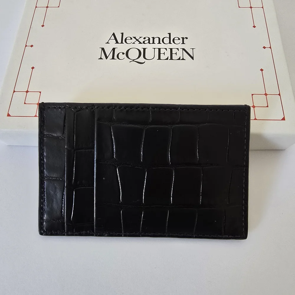 Alexander McQueen Skull Croc-Embossed Leather Card Holder Black