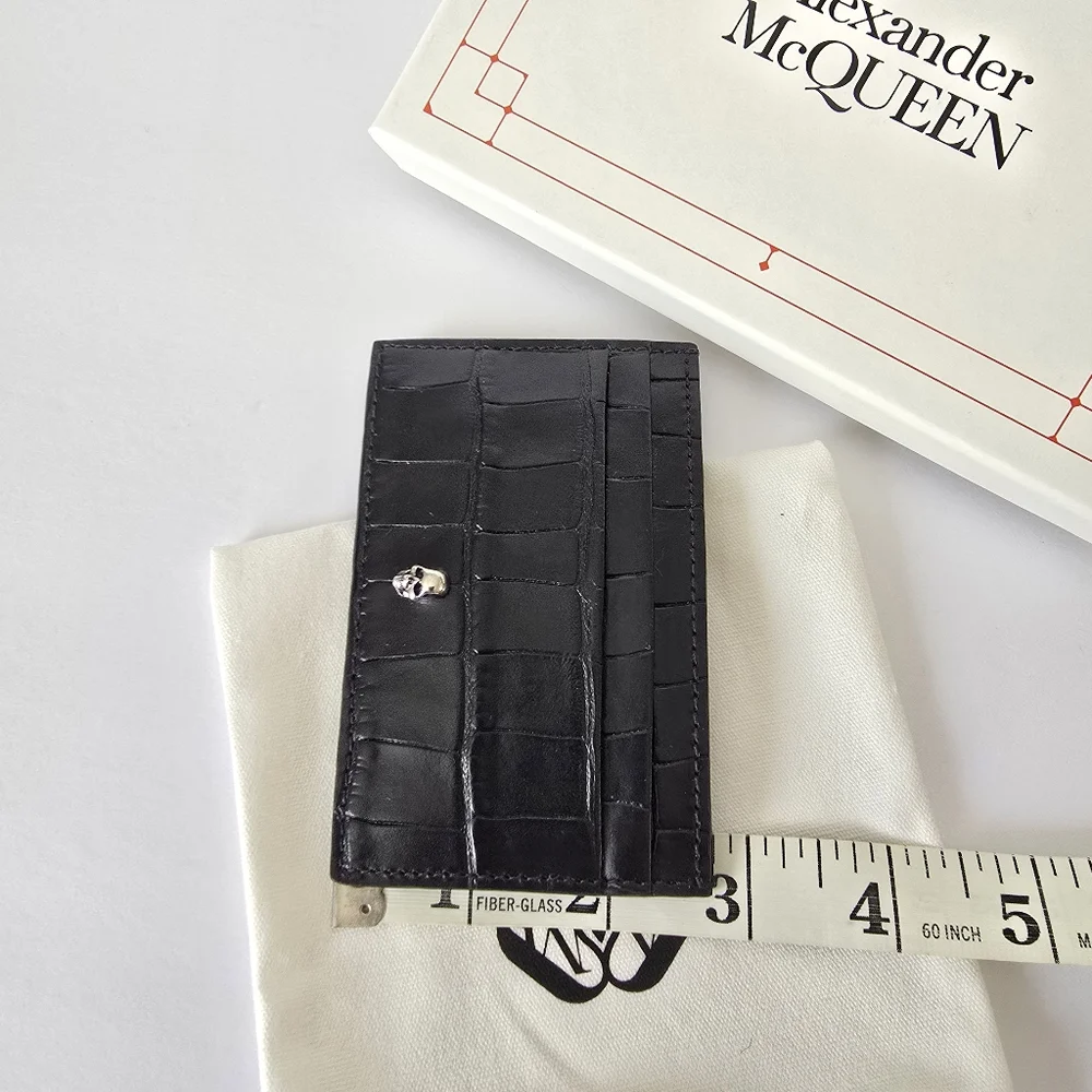 Alexander McQueen Skull Croc-Embossed Leather Card Holder Black