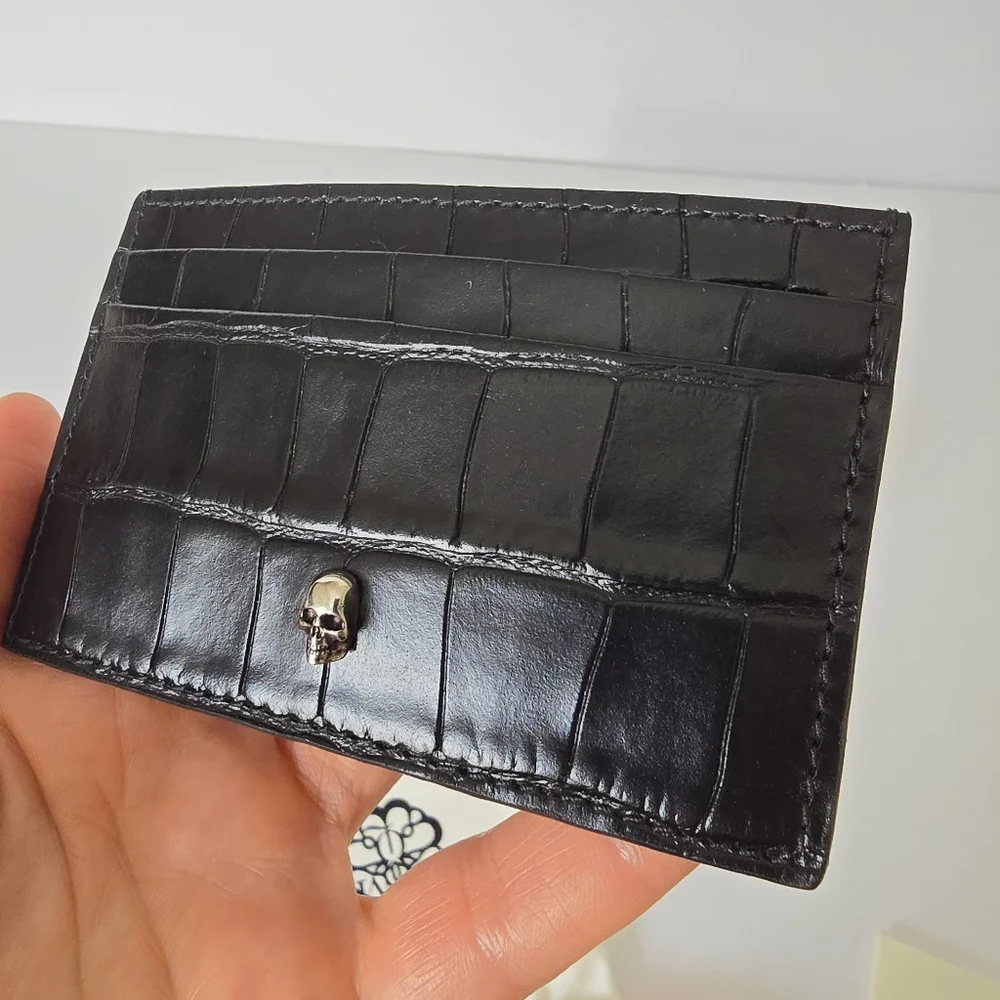Alexander McQueen Skull Croc-Embossed Leather Card Holder Black