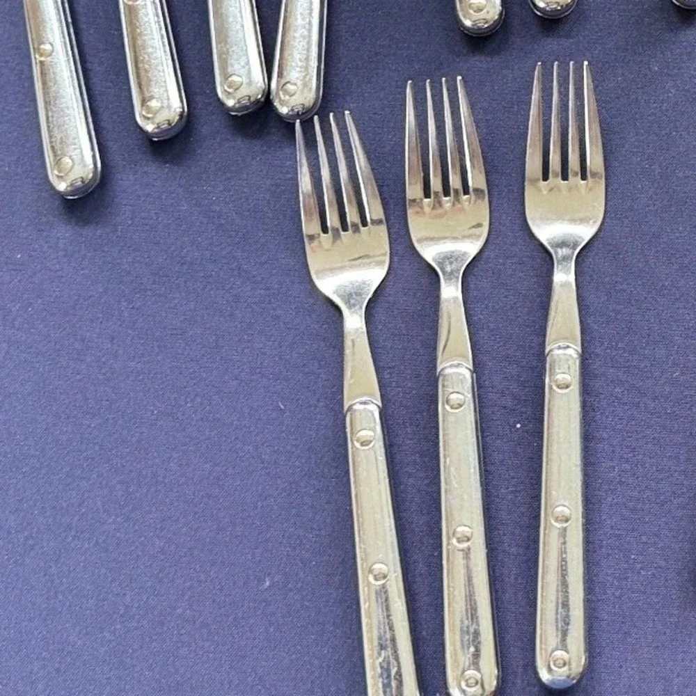 Vintage 15 Piece Stainless Steel Flatware Set Silver Riveted Handles