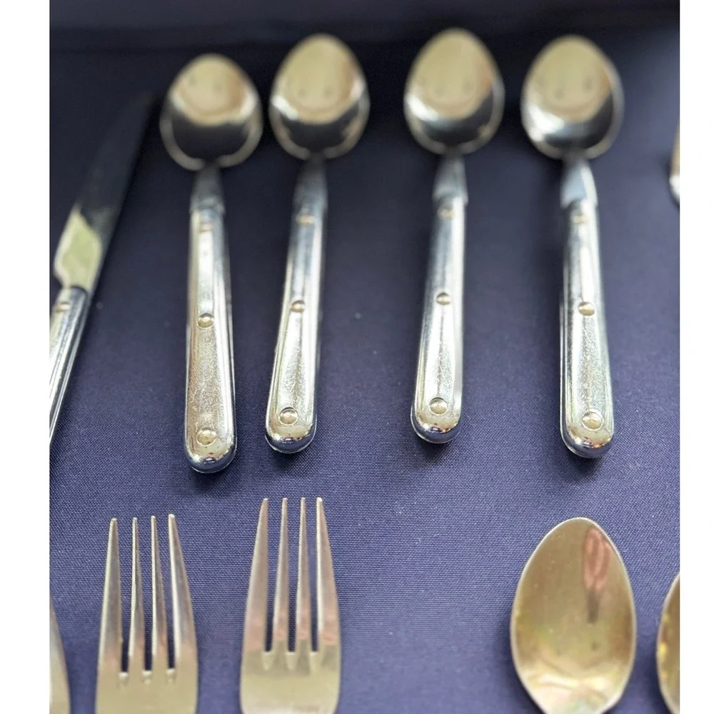 Vintage 15 Piece Stainless Steel Flatware Set Silver Riveted Handles