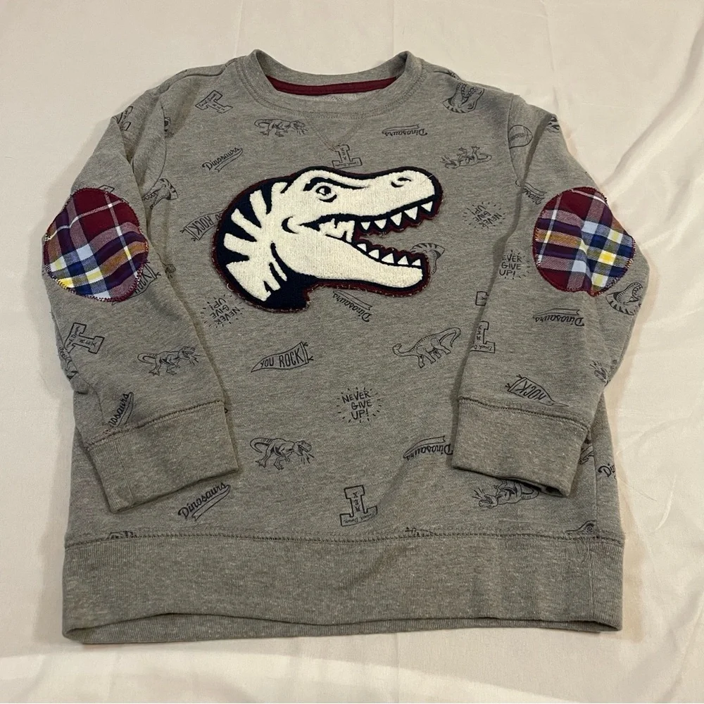 Garanimals‎ Gray Sweatshirt with Dino Applique and Plaid Elbow Patches