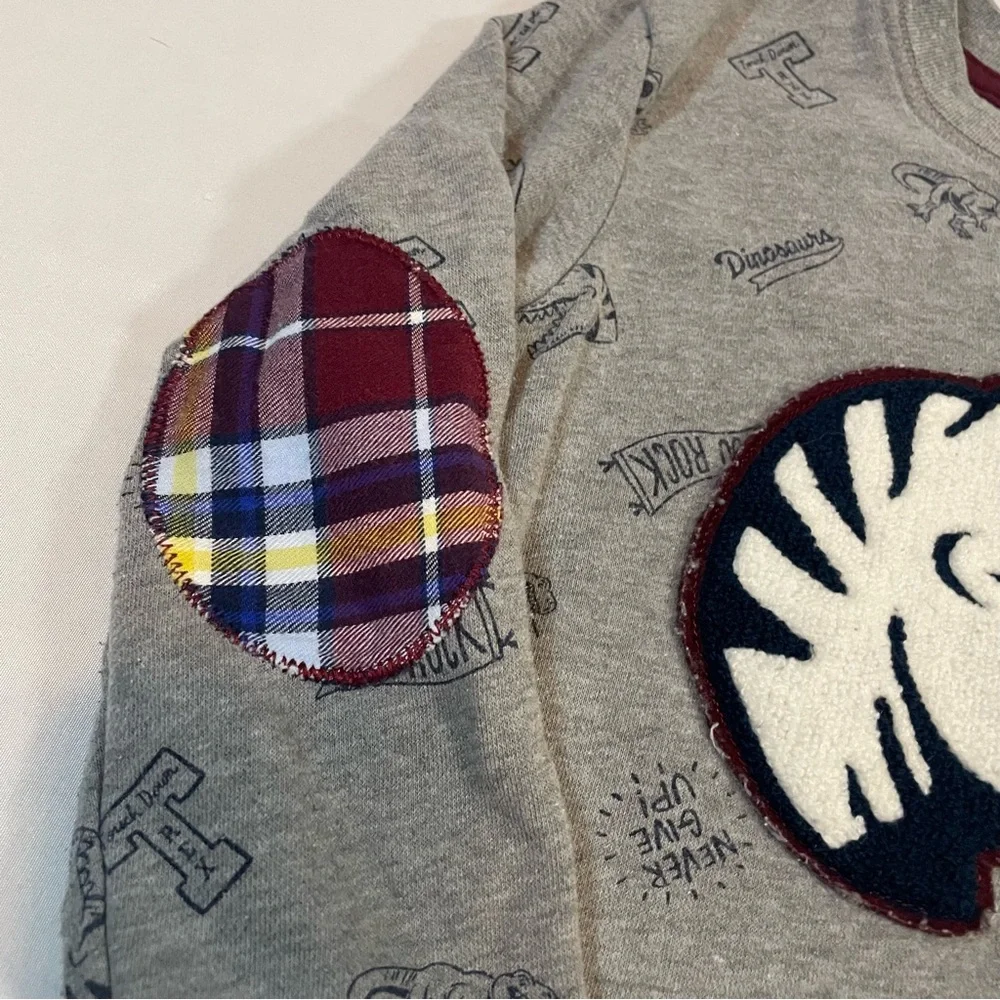 Garanimals‎ Gray Sweatshirt with Dino Applique and Plaid Elbow Patches