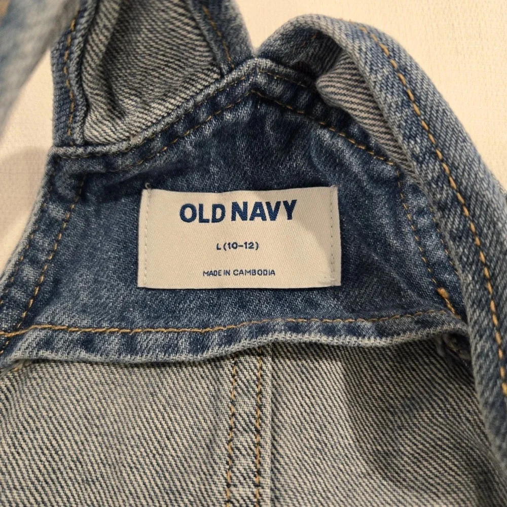 Old Navy Girl's Jean Denim Overall Dress Full Snap Front Adjustable Straps 10/12