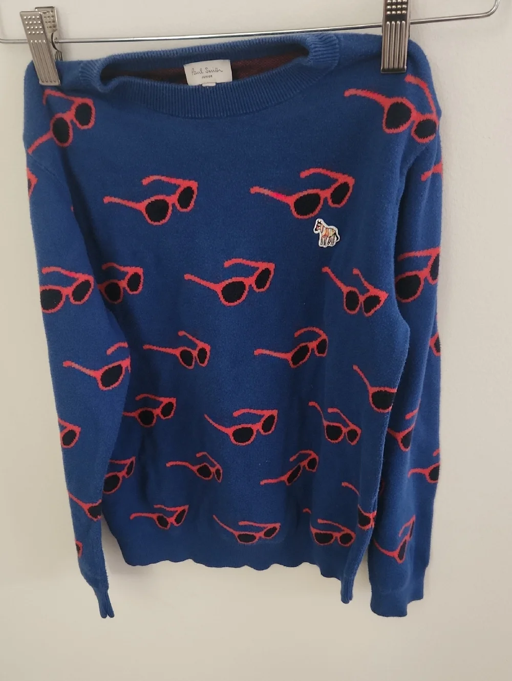 Paul Smith Junior Blue Crewneck Sunglasses-Print Sweater Size 6