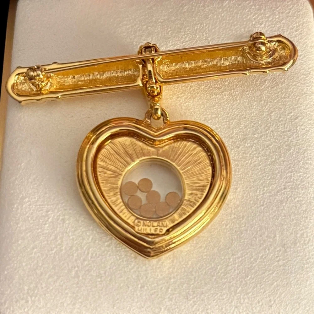 Nolan Miller Heart Crystal Brooch Pendant Floating‎ Stones Vintage Jewelry