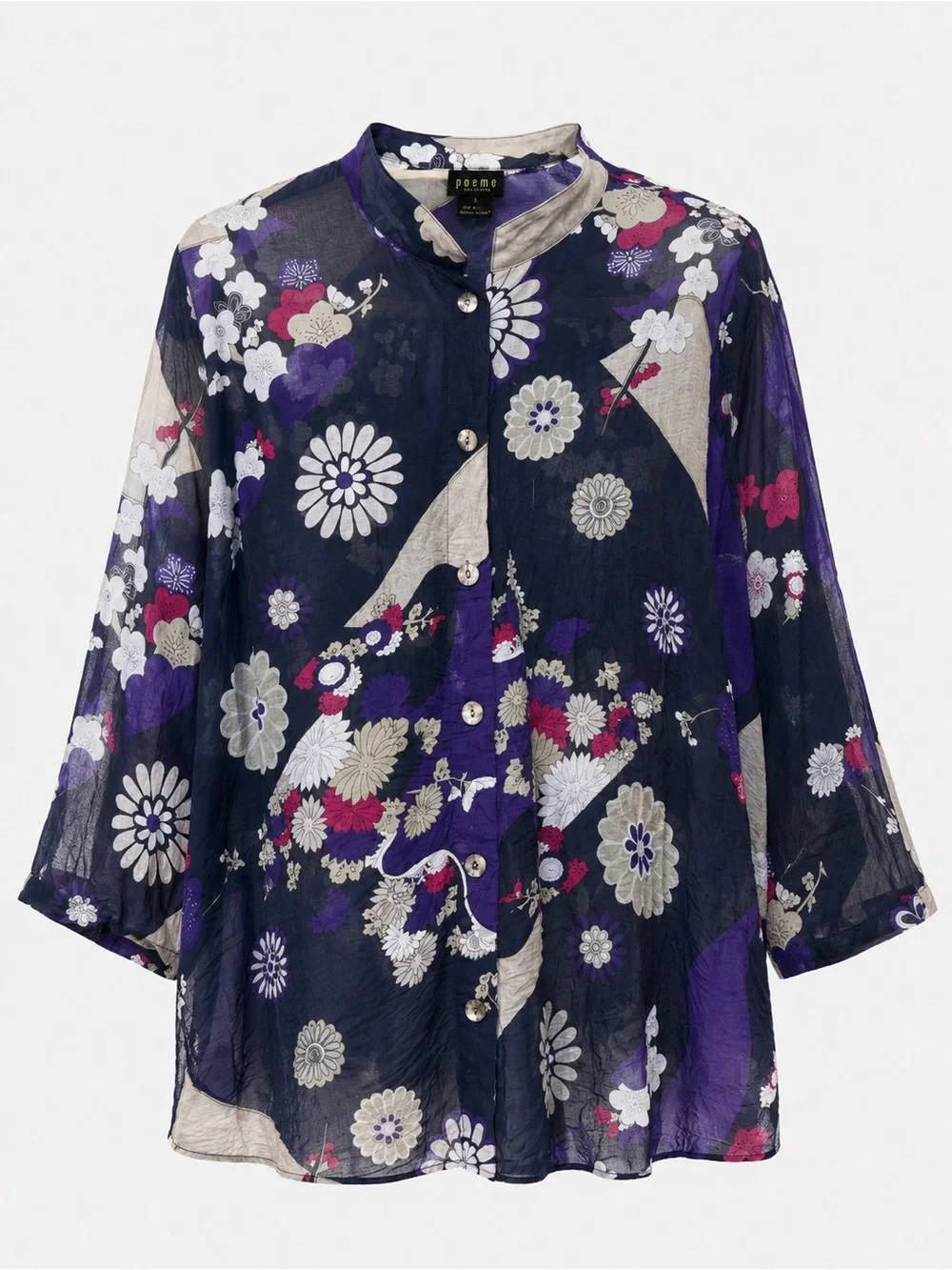Poeme Citron Santa Monica Silk Cotton Asian Breathable Button Up Top Size 1x
