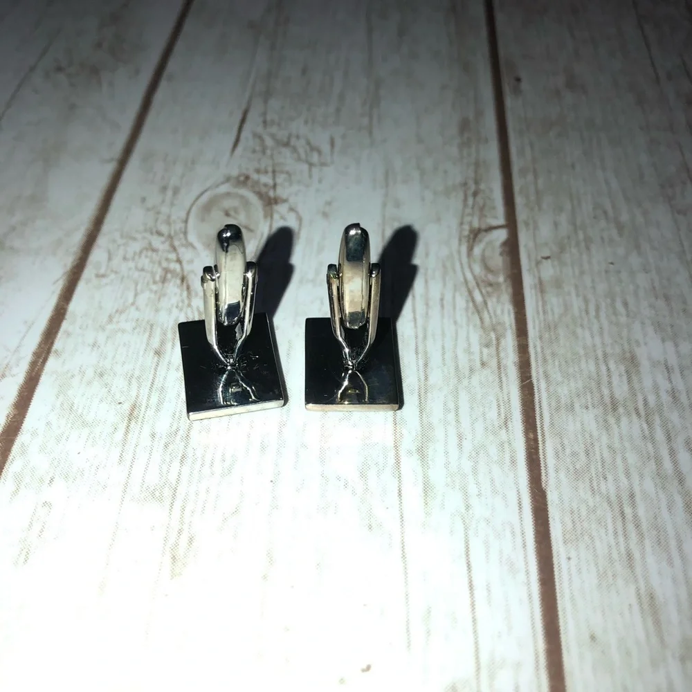 New in Box Rectangle Engraved White Gold Plated Cuff Links