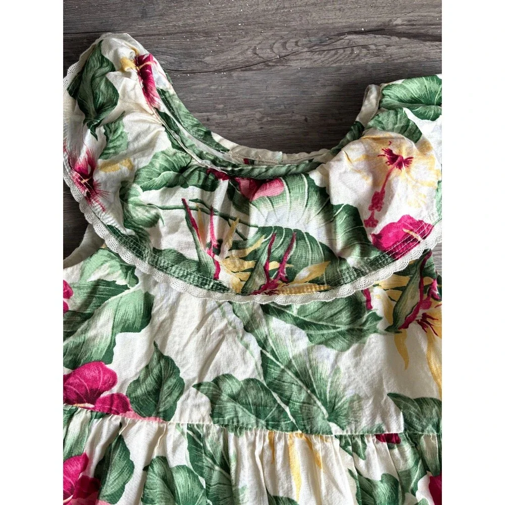 Janie and Jack Ruffle Dress Girls 3 Multicolor Hibiscus Floral Lace Trim Summer