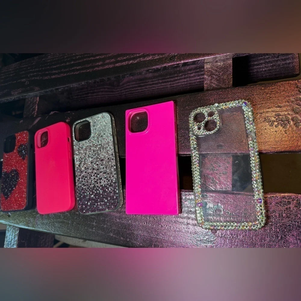 Stylish Glitter Phone Case Set - Red, Pink, Black
