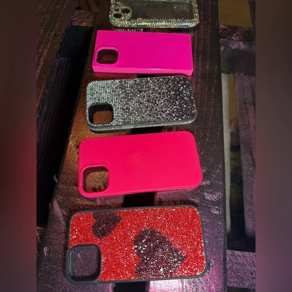 Stylish Glitter Phone Case Set - Red, Pink, Black