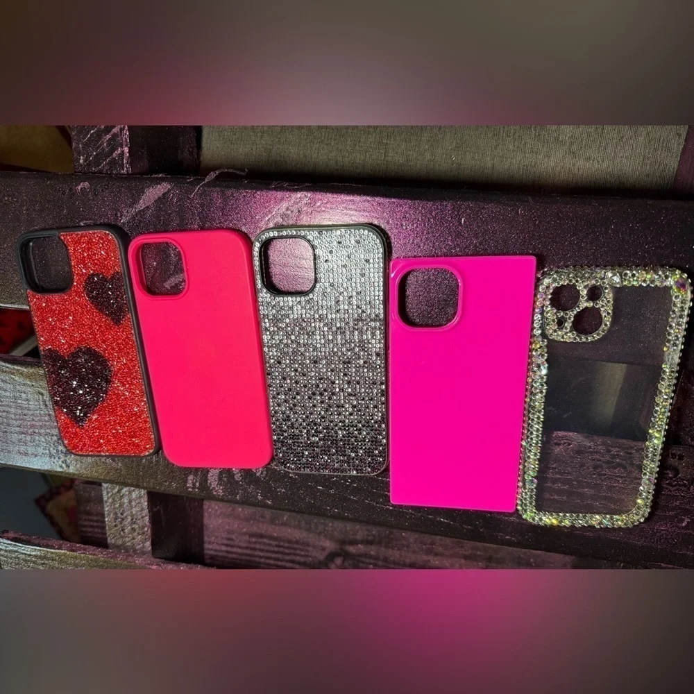 Stylish Glitter Phone Case Set - Red, Pink, Black