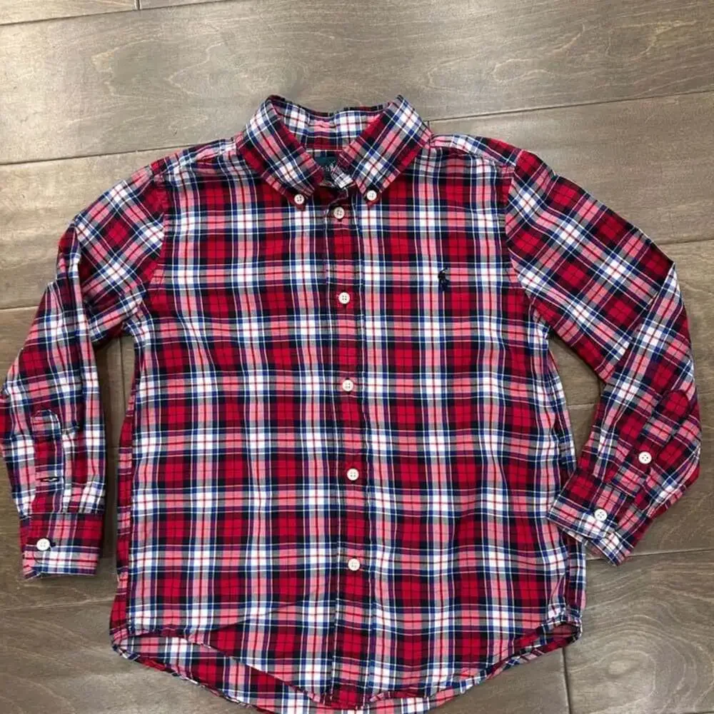 Polo Ralph Lauren Boys Red Blue Plaid Long Sleeve Button Down Shirt  5