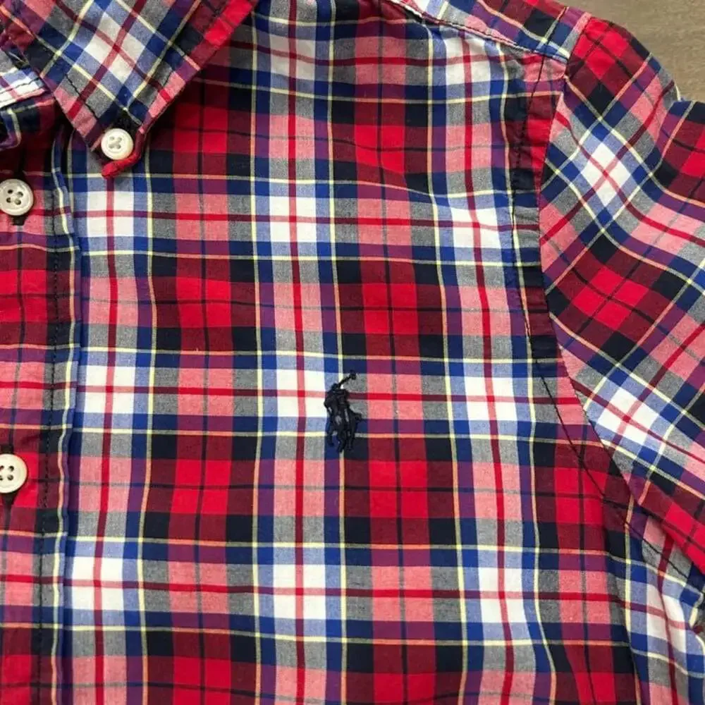 Polo Ralph Lauren Boys Red Blue Plaid Long Sleeve Button Down Shirt  5