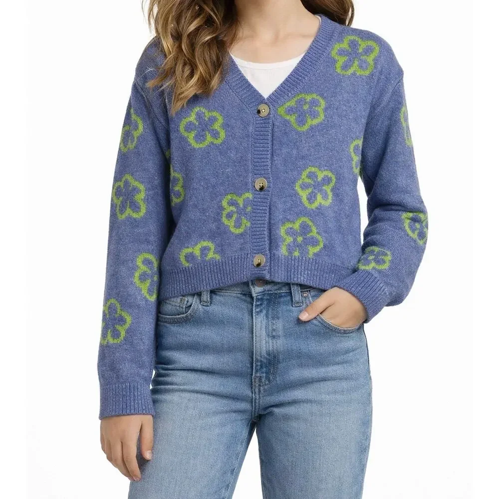 Art Class Blue Green Floral Cardigan Size Girls Large Y2K‎ Preppy Button Up