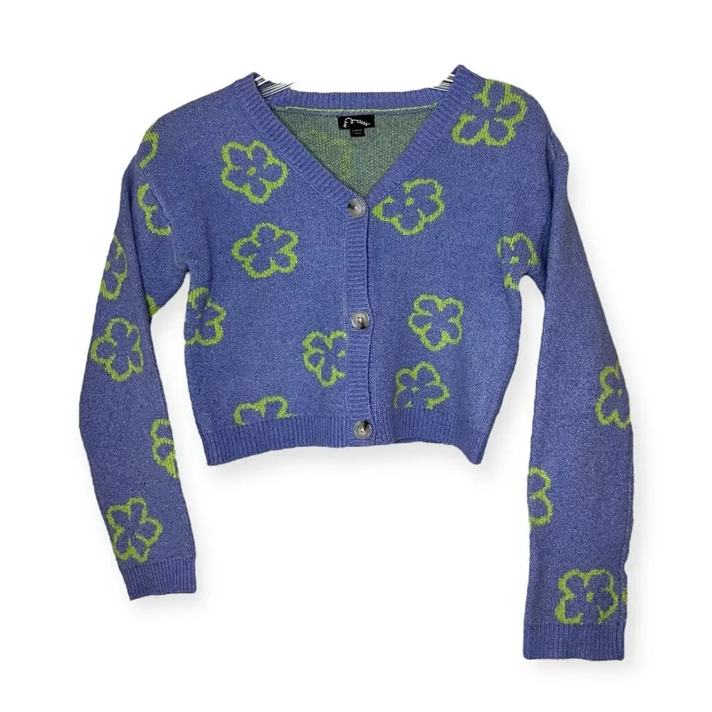 Art Class Blue Green Floral Cardigan Size Girls Large Y2K‎ Preppy Button Up