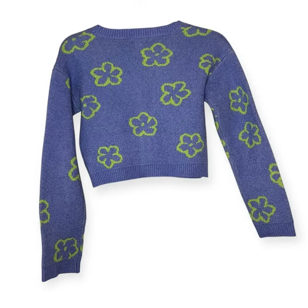 Art Class Blue Green Floral Cardigan Size Girls Large Y2K‎ Preppy Button Up
