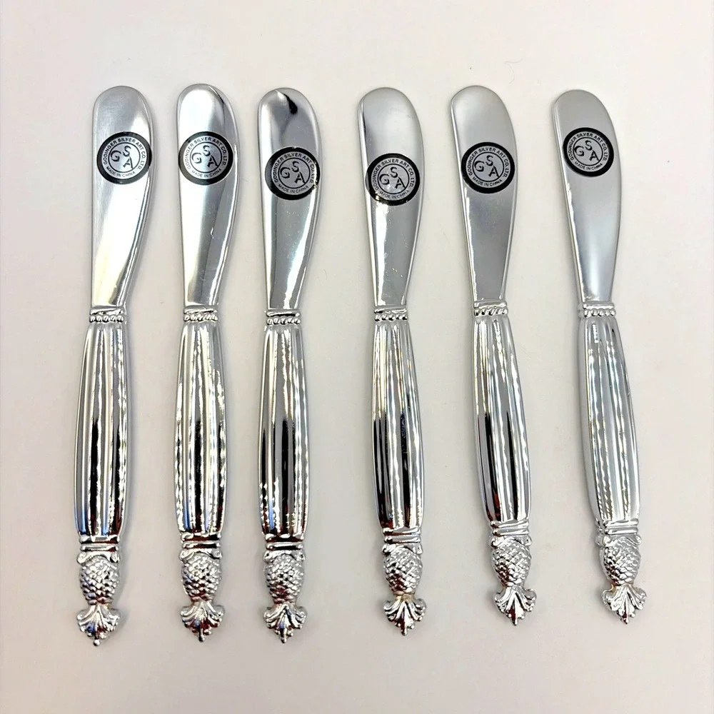 Godinger Pineapple Silverplate Set of 6 Pate Spreaders Butter Cheese