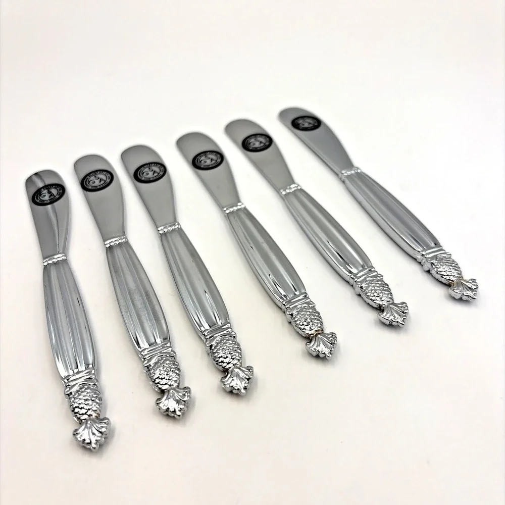 Godinger Pineapple Silverplate Set of 6 Pate Spreaders Butter Cheese