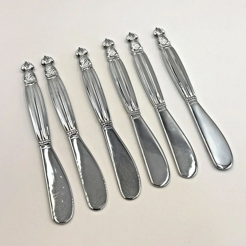Godinger Pineapple Silverplate Set of 6 Pate Spreaders Butter Cheese