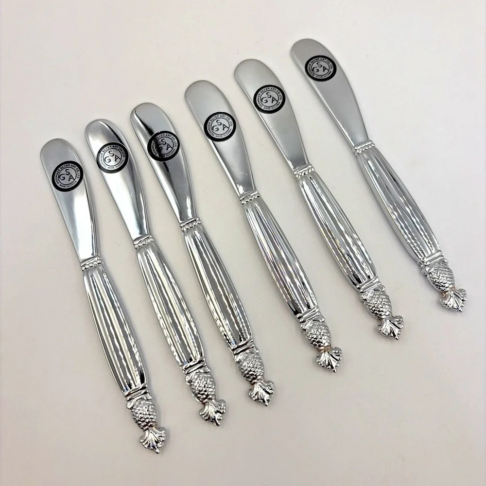 Godinger Pineapple Silverplate Set of 6 Pate Spreaders Butter Cheese