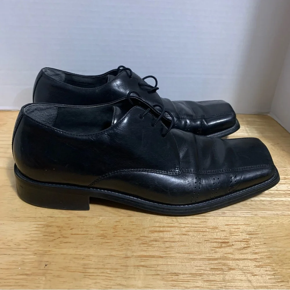 Stacy Adams Men Oxford Dress Shoes 9.5MBlack Leather Square Toe 23007-01 Lace Up